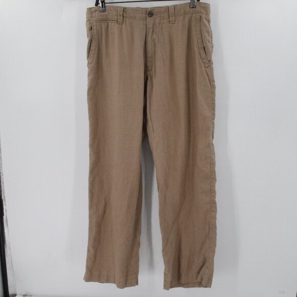 Banana republic pants men's 34 L31 Linen flat front beige casual trouser pockets - Picture 1 of 12
